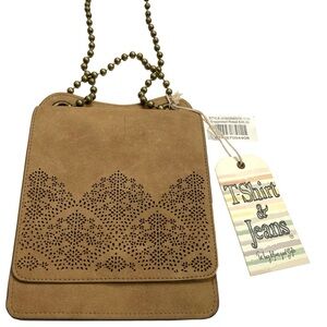 T-Shirt & Jeans Tan Crossbody Bag Faux Suede Texture Boho Chic Style